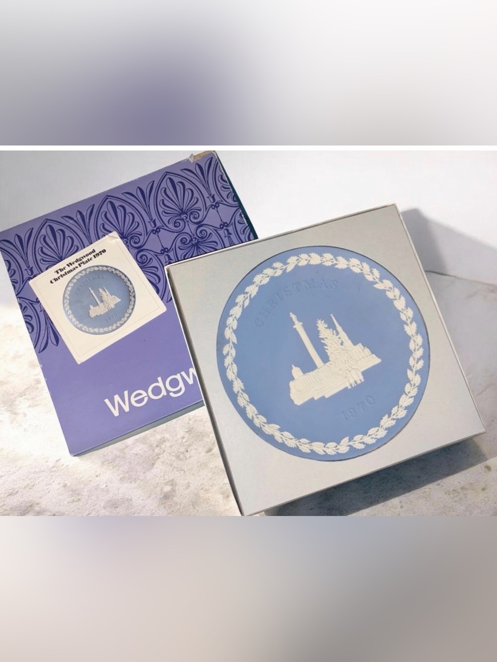 Vtg Wedgwood Blue Jasperware Christmas 1970 Annual Plate – Trafalgar Square +Box